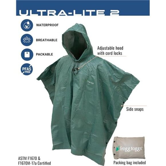 FROGG TOGGS Waterproof Raincoat Breathable Rain Poncho Coat Adult Women's GREEN - Picture 2 of 8